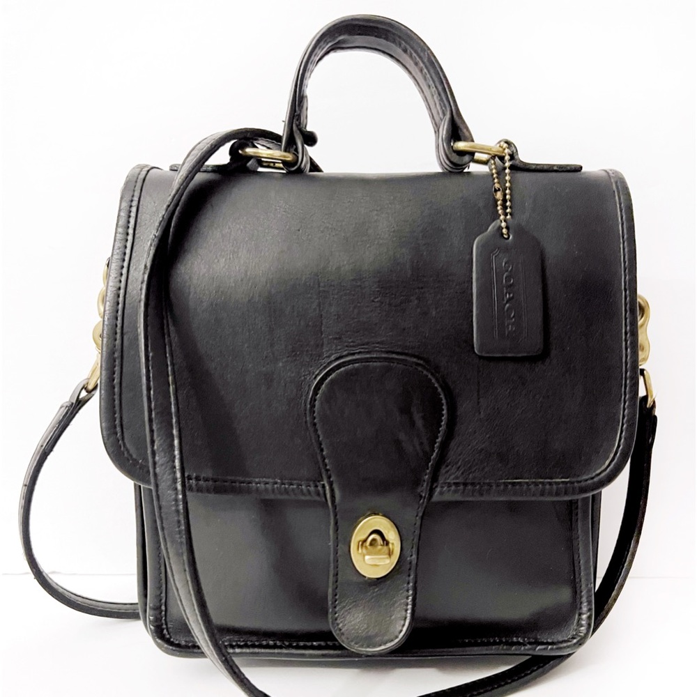Coach Vintage Black Leather Station Crossbody Bag 9927